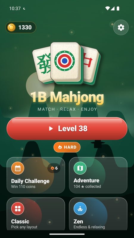 1B Mahjong: Home screen