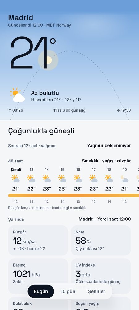 1B Weather: Bugün: şu anki gökyüzü ve tek cümlede gün