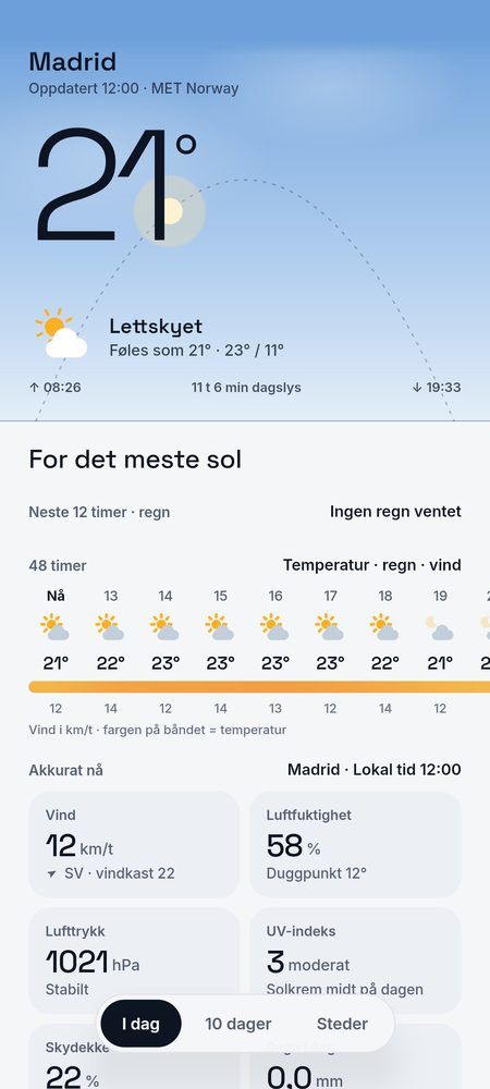 1B Weather: I dag: himmelen akkurat nå og dagen i én setning