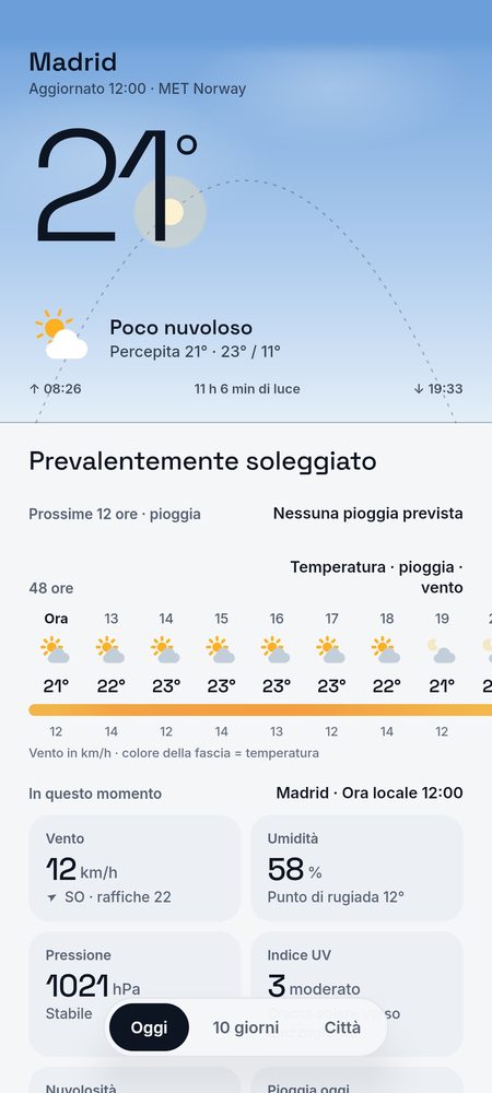 1B Weather: Oggi: il cielo di adesso e la giornata in una frase