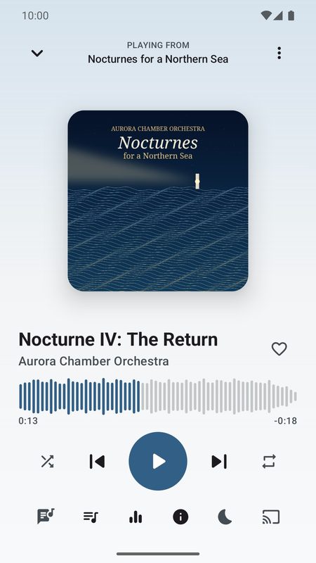 1B Music: Now playing, with colours from the cover