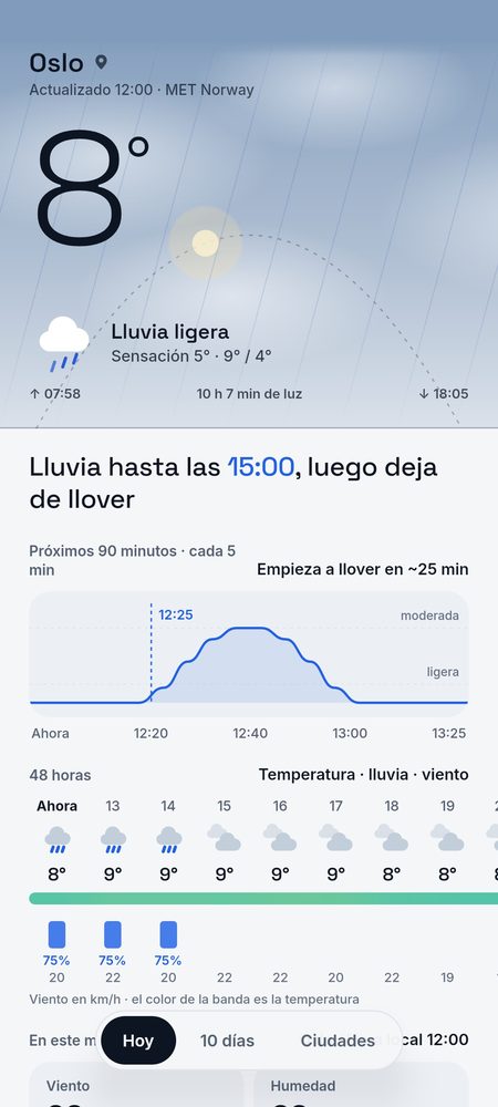 1B Weather: Lluvia cada 5 minutos para los próximos 90 minutos (países nórdicos)