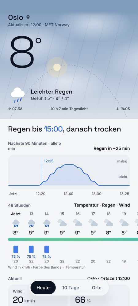 1B Weather: Regen alle 5 Minuten für die nächsten 90 Minuten (nordische Länder)