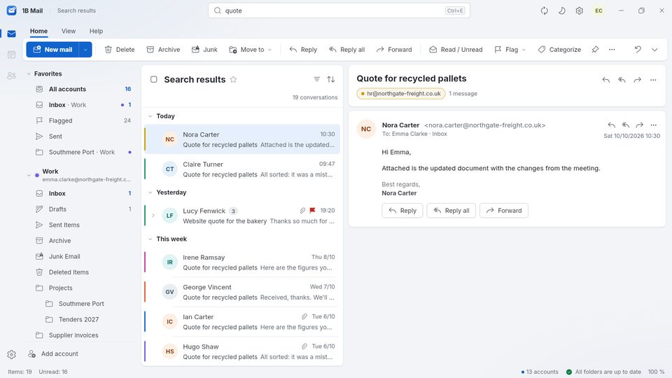 1B Mail: Search that answers before you finish typing