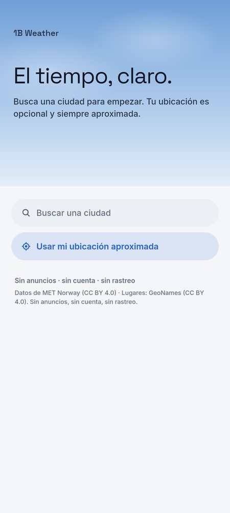 1B Weather: Empieza buscando una ciudad: la ubicación es opcional