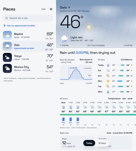 1B Weather: Unfolded: your places on one side, the forecast on the other