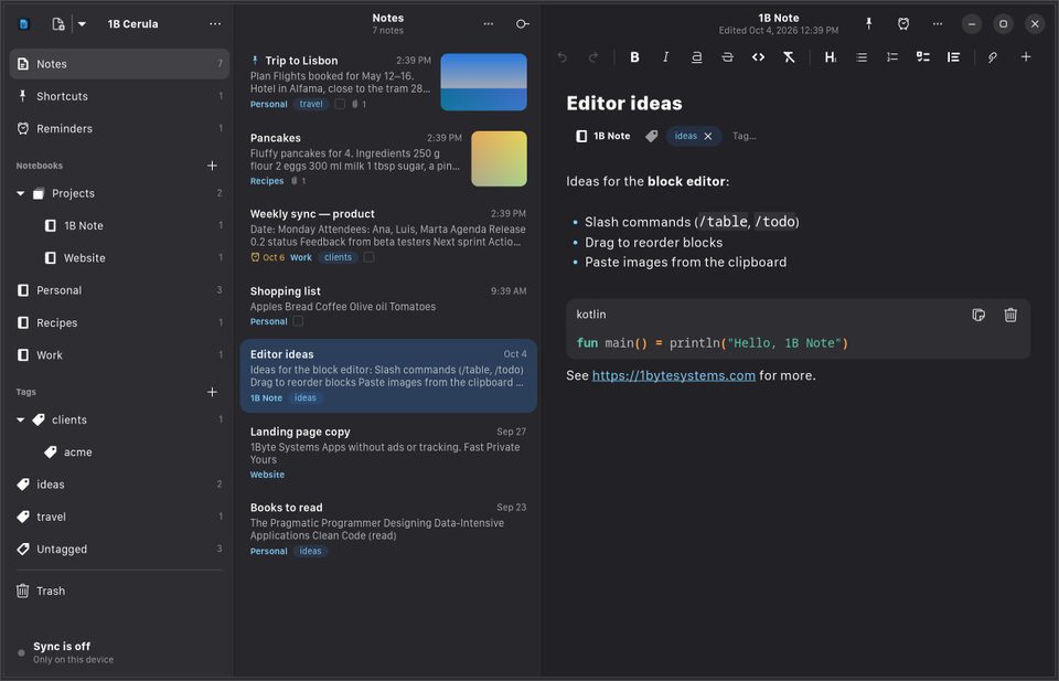 1B Cerula: Code blocks with syntax highlighting