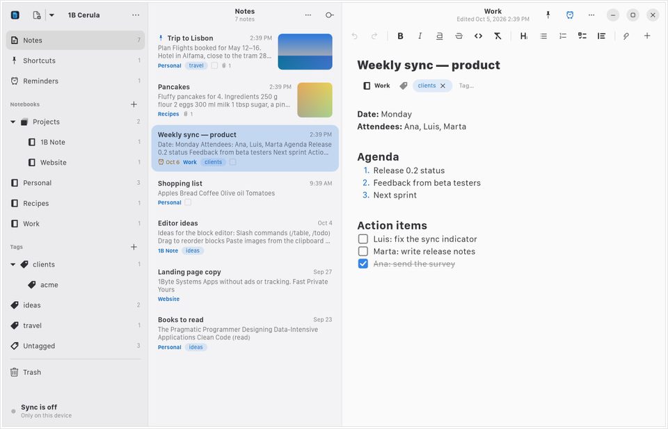 1B Cerula: Checklists you tick with a click
