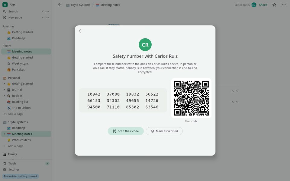 1B Note: Safety number to verify a teammate