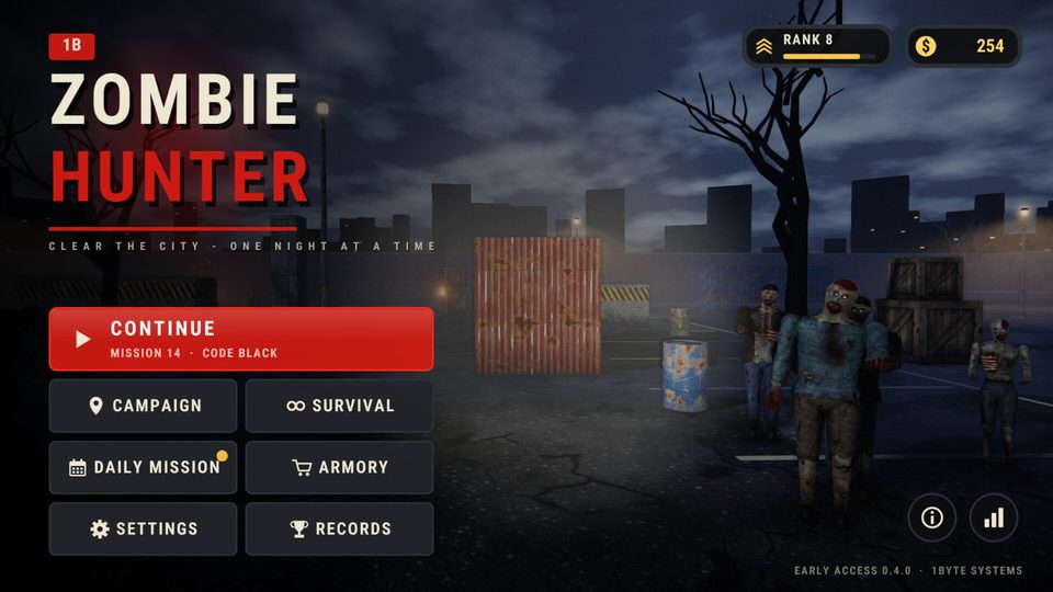 1B Zombie Hunter: Title screen